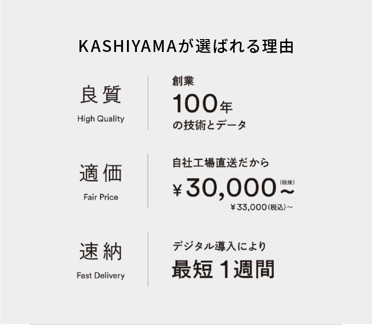 KASHIYAMAが選ばれる理由